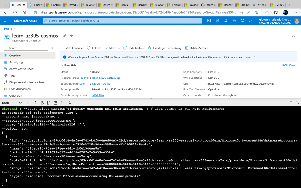azure cosmos db sql role assignment